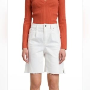 Derek Lam 10 Crosby "Von" frayed Sz 24 split hem High-rise denim Bermuda…